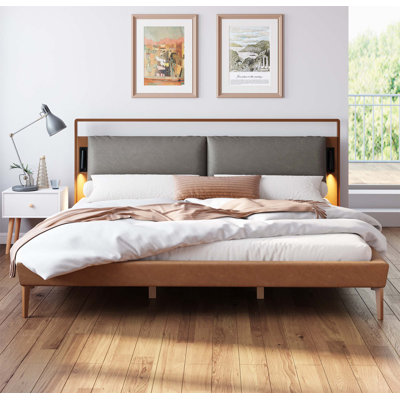 Leather Bed With 2Pcs Night Lights