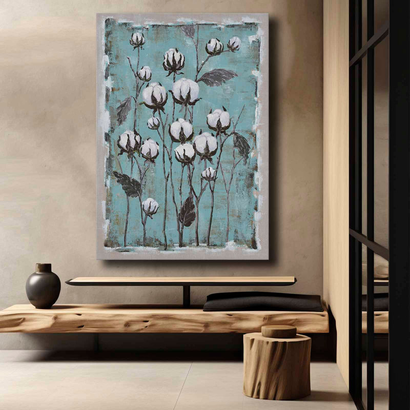 Turquoise Cotton Bloom Canvas Wall Art