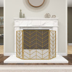 Venturi Metal Foldable Mesh Netting 3 Panel Geometric Fireplace Screen with Chevron Pattern