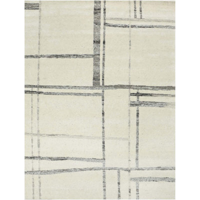 Tapis ivoire et gris noué à la main de haute qualité