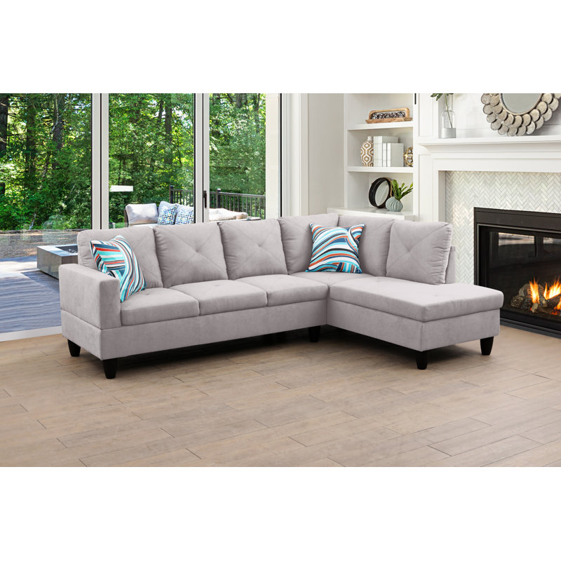 Canapé modulaire 2 pièces Lorenzina, Face à la droite, Tissu gris clair