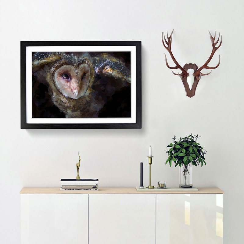Masked Owl in Abstract - Picture Frame Graphic Art Print, Black Framed, 27cm H x 36cm W x 2cm D