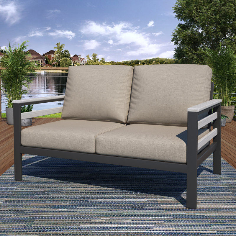 Causeuse d'extérieur 55 po avec coussins Sunbrella® Townsend, Argent coulé Sunbrella®, Blanc / gris foncé