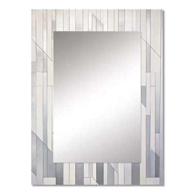 Grey White Platinum Parallels - Abstract Shapes Decorative Mirror, Modern Wall Mirror, Printed Metal Art