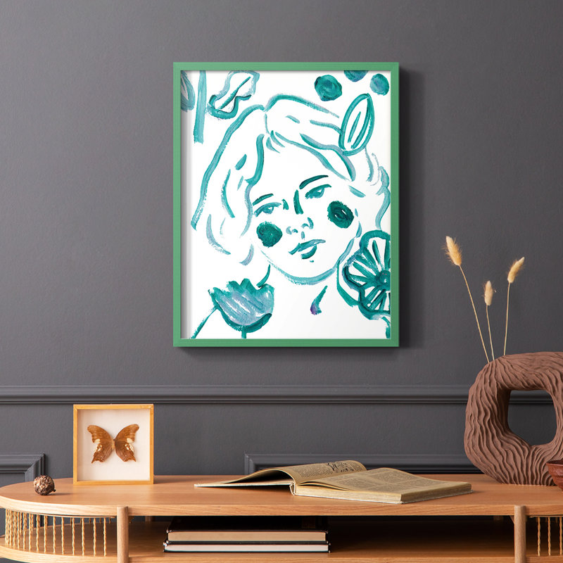 «Budding Flower III», reproduction encadrée - bois massif, Vert, H 10 po x l 8 po