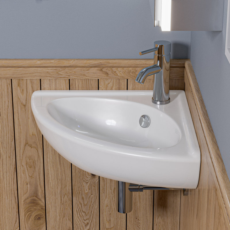 Lavabo de salle de bain mural ovale en porcelaine blanche avec trop-plein