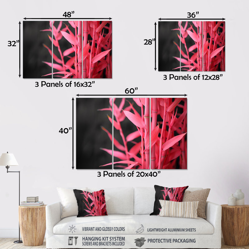 Ensemble de décoration murale rose en bambou rose et jardin I, Métal métal, H 40 po x l 60 po x P 1 po