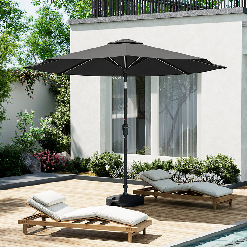 300cm Large Solar Powered LED Patio Umbrella for Outdoor Garden Patio without Base, Black