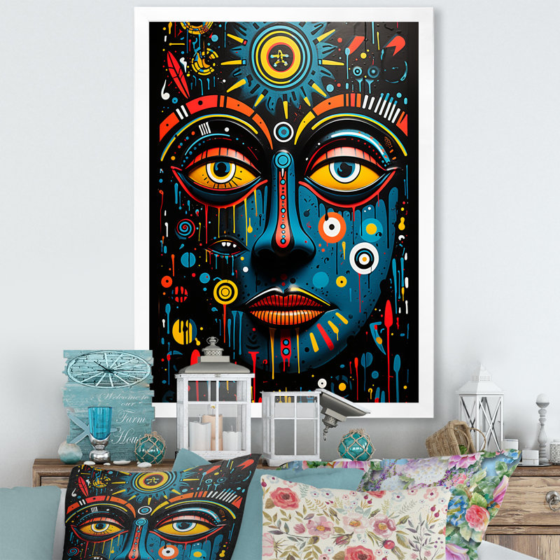 Art africain Ndebele, H 20 po x l 12 po x P 1 po, Cadre simple blanc