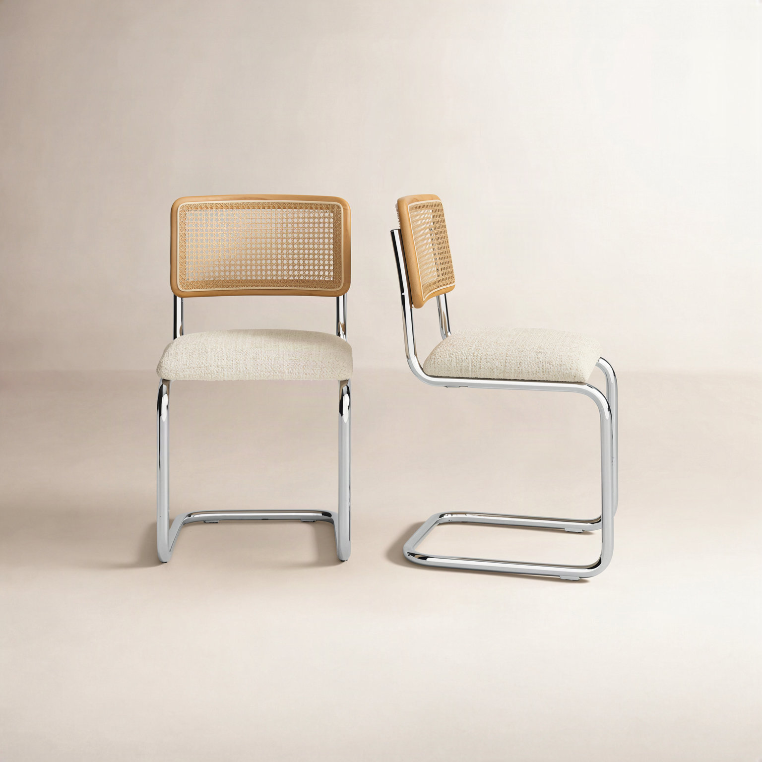 Walsh Dining Chair, White Boucle, Chrome