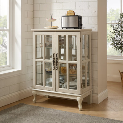 Armoire de rangement en verre avec pieds Cabriole et 2 tablettes réglables - Buffet à porte grillagée avec loquet magnétique pour salle à manger, salon, chambre à coucher