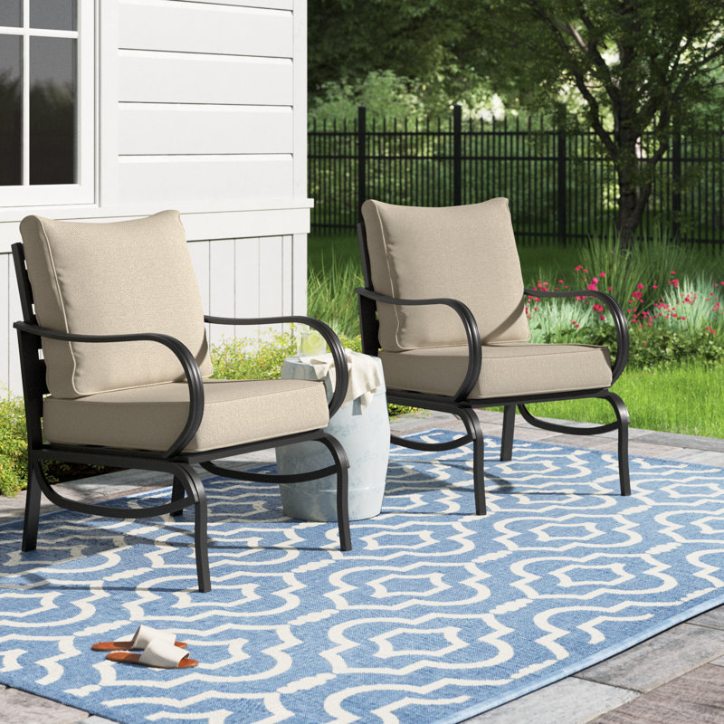 Argirios Metal Patio Chair with Cushions(Set of 2), Beige