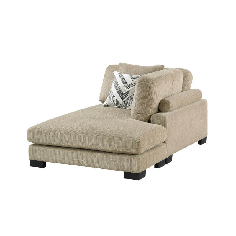 Canapé modulaire contemporain brun 3 pièces avec méridienne et coussins confortables, 34.5" H x 135" W x 70" D