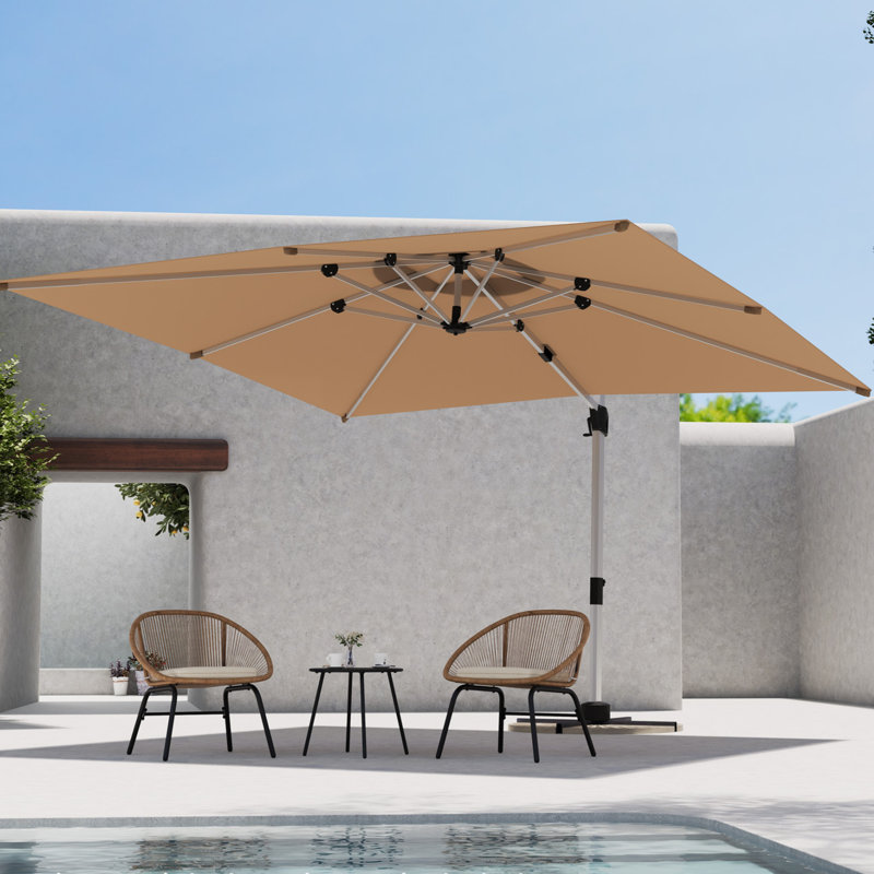 Parasol de patio en porte-à-faux 10pi avec pivotement et inclinaison à 360 °, parasol extérieur décalé en aluminium avec manivelle, base vendue séparément