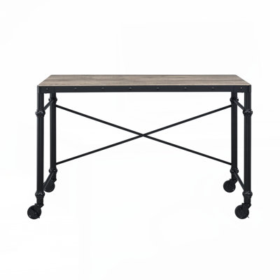 Rectangular Wooden Table Top Writing Desk, Rustic Oak and Black