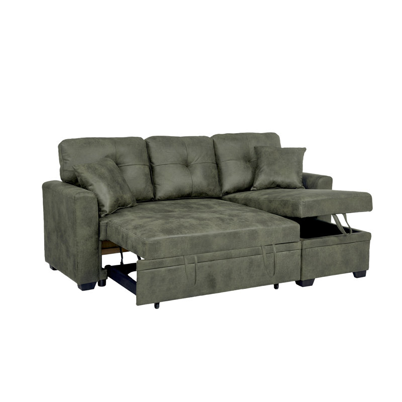 Canapé-lit tapissier en L 71 po, Olive estampée à chaud