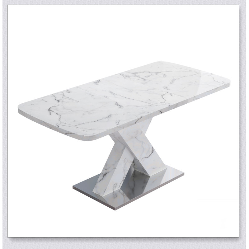 Table de salle à manger moderne carrée, extensible, avec pied de table en MDF en forme de X, Blanc, Blanc