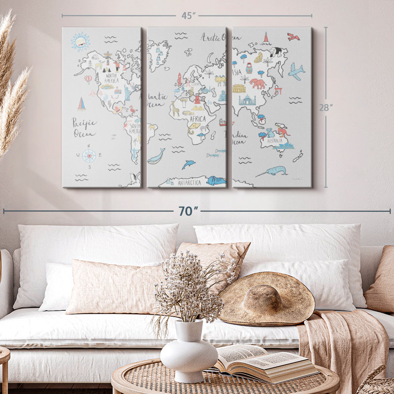 «World Map Pastel» sur toile, H 28 po x l 45 po x P 1,25 po