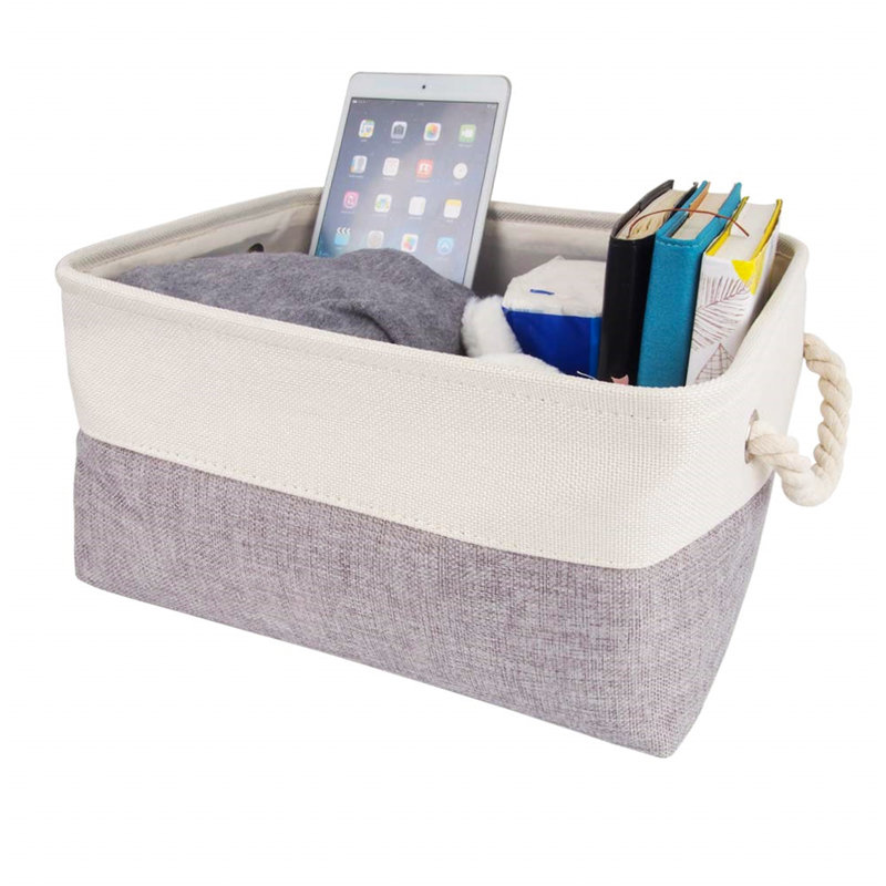 Naomi Decorative Basket, Grey/White, 18 cm H x 36 cm W x 26 cm D