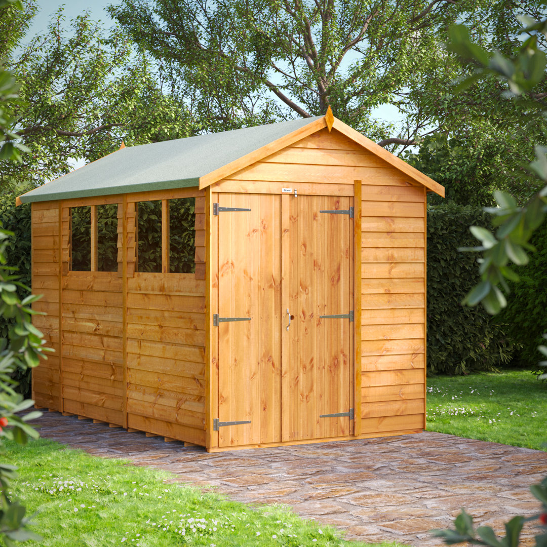 Powersheds 10 x 6ft Timber Overlap Apex Garden Shed, Double Doors
