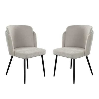 Ensemble de (2) chaises de salle à manger Grace en tissu de polyester crème avec pieds thermolaqués noirs