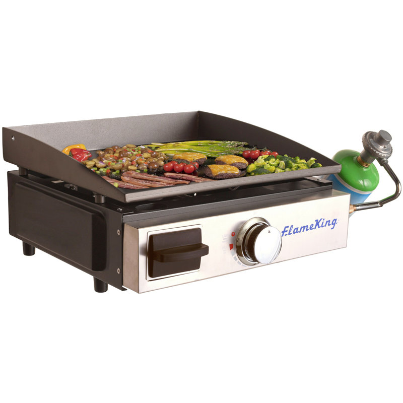 Flame King FlatTop Portable Propane Cast Iron Grill Griddle Tabletop for Camping Outdoor Activities