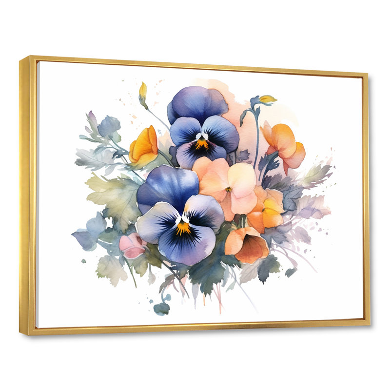 Fleurs de Pensée colorées sur toile, Cadre flottant doré, H 24 po x l 32 po