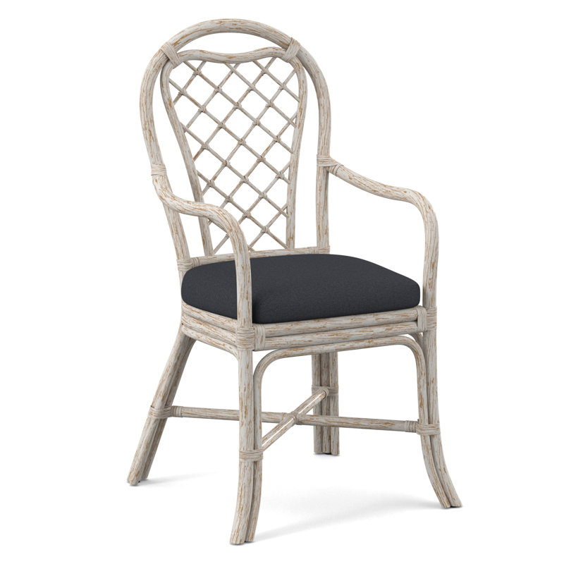 Trellis Dining Arm Chair, Beige Performance Fabric; 0851-73, Antique Frost White