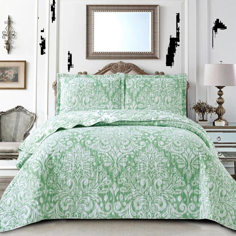Cammeron Polyester Floral Bedspread with Pillowcases Included, Green, Single