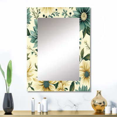 Yulani rétro vert et beige Dahlia - miroir unique floral, grand miroir mural floral, impression d'art en métal