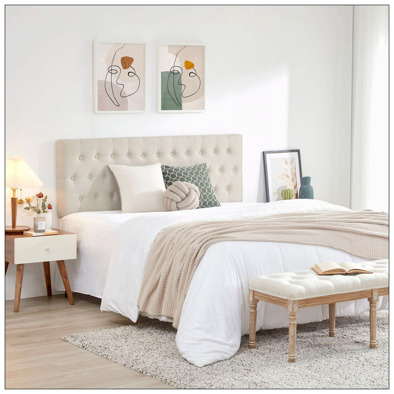 Tête de lit tapissier Darlean, Double, Beige