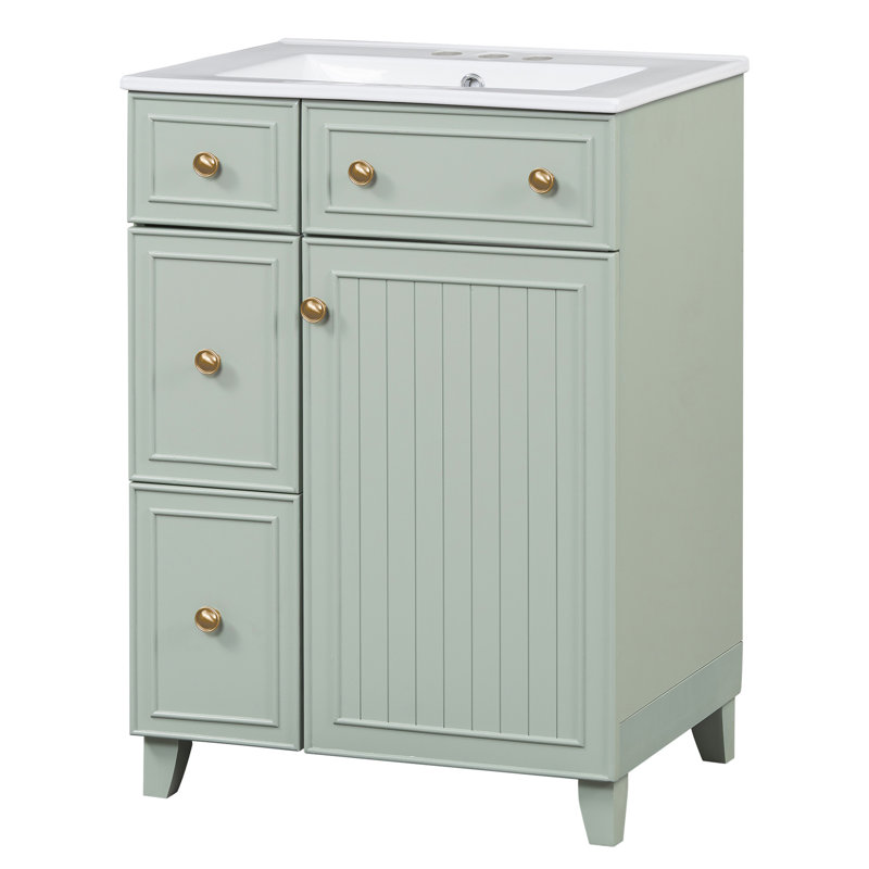 24-Inch Bathroom Vanity Cabinet With Ceramic Sink, Green