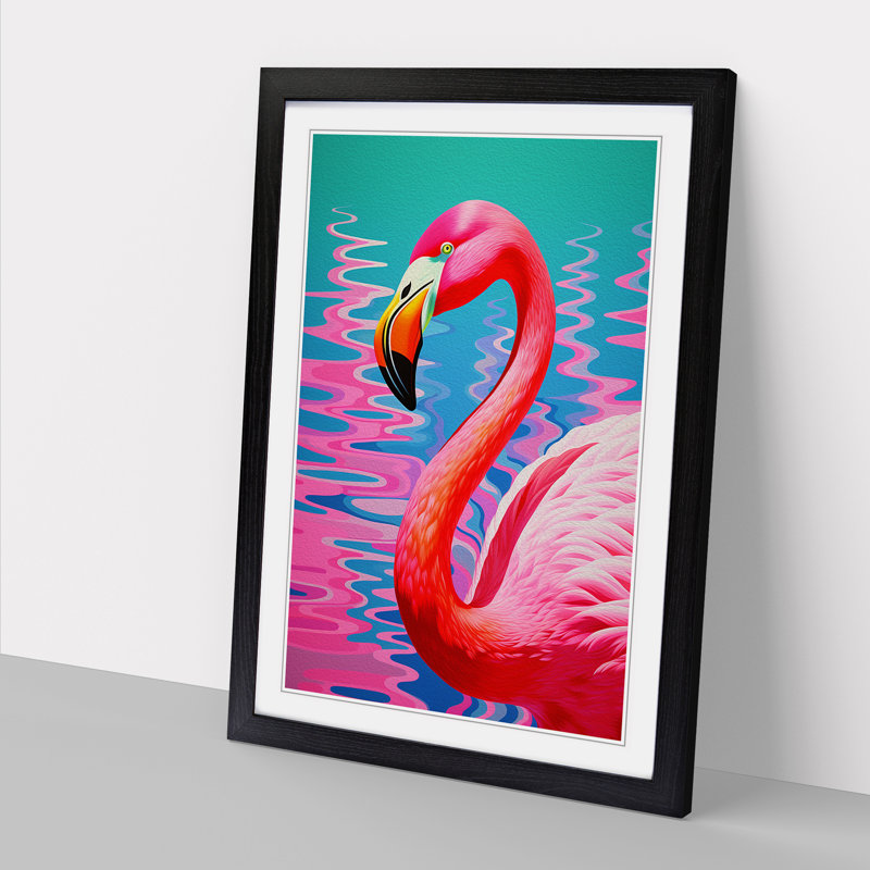 Flamingo Op No.3 - Framed Print, 46cm H x 34cm W, Black Framed