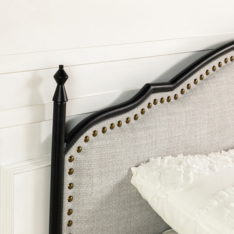 Lit plateforme tapissier Alaja, Beige, Grand