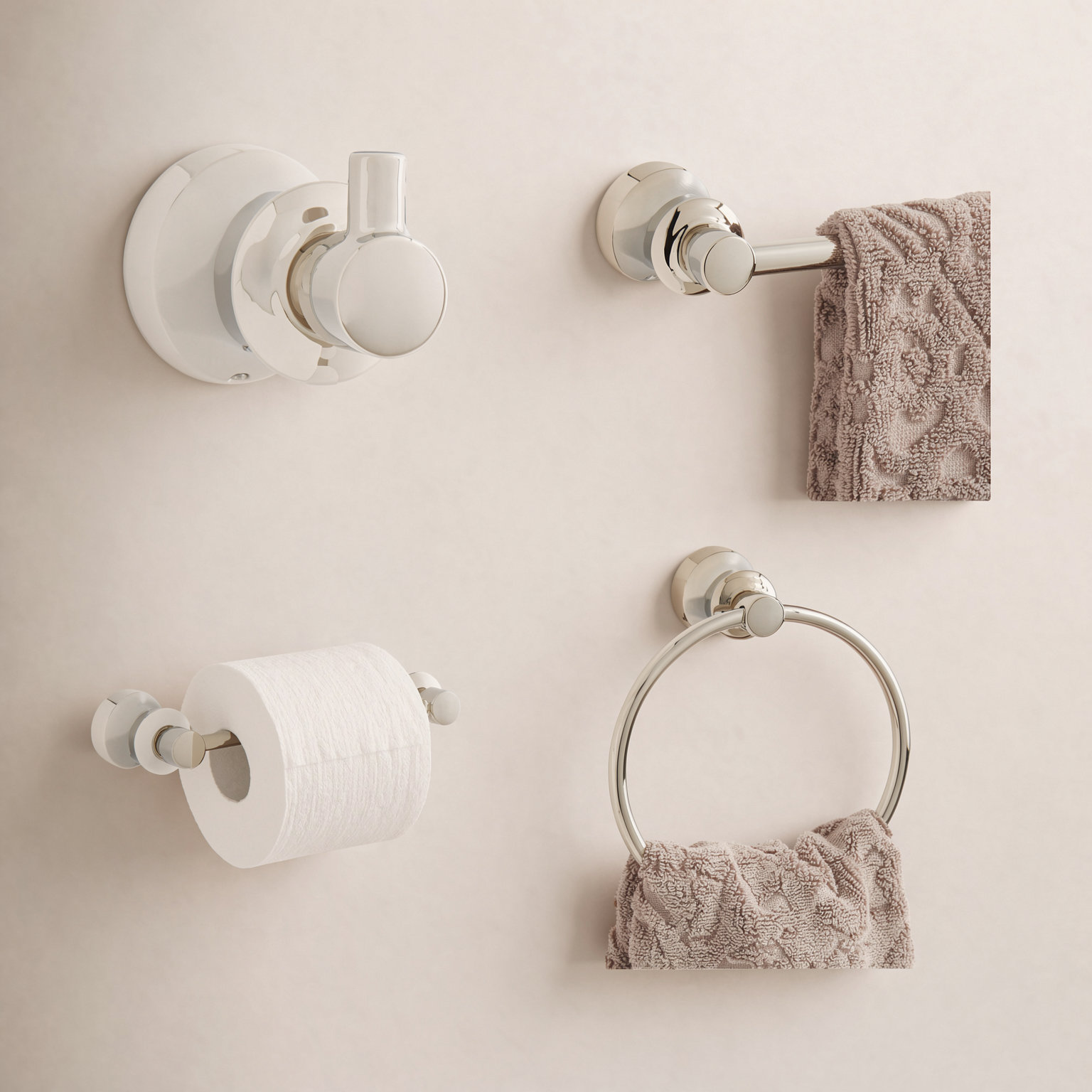 Signature Hardware 4-Piece Bathroom Hardware Set, Polished Nickel