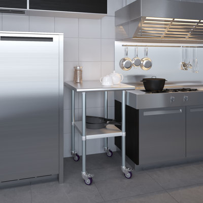 Table en acier inoxydable avec roulettes