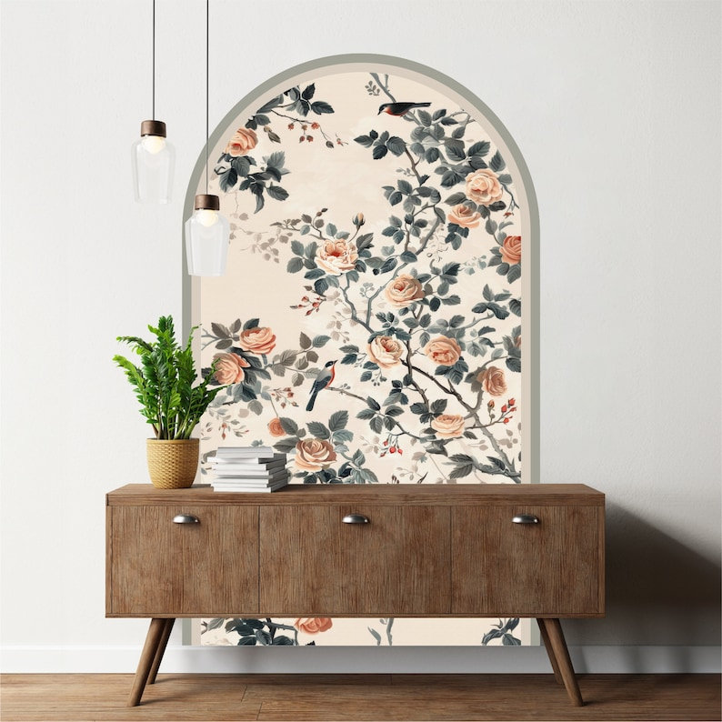 Papier peint botanique amovible chinoiserie, H 48 po x l 28 po