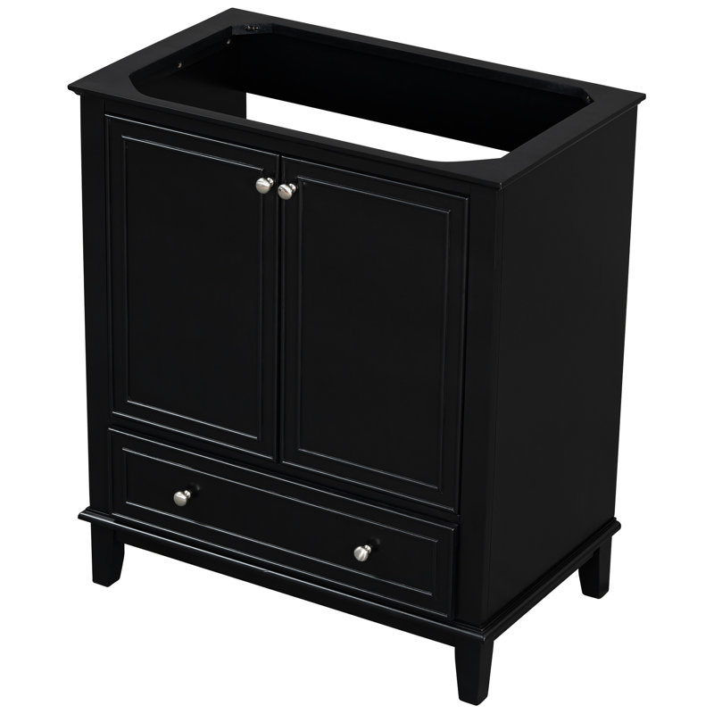 Base de meuble de salle de bain noire 30 po, meuble-lavabo moderne avec portes en bois massif, tiroir, tablette réglable, assemblage requis