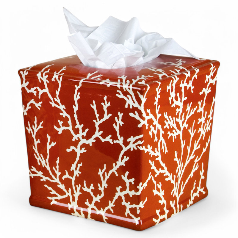 Porcelain Tissue Box Cover Coral