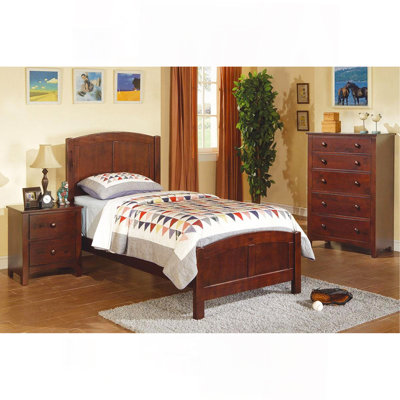 Dark Oak Finish Twin Size Bed Youth Bedroom Furniture Unique Headboard Footboard Rubberwood
