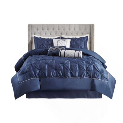 7 Piece Tufted Comforter Set Navy Queen