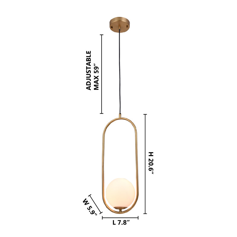 Gold Iron Single Pendant Light with Milk-White Glass Shade