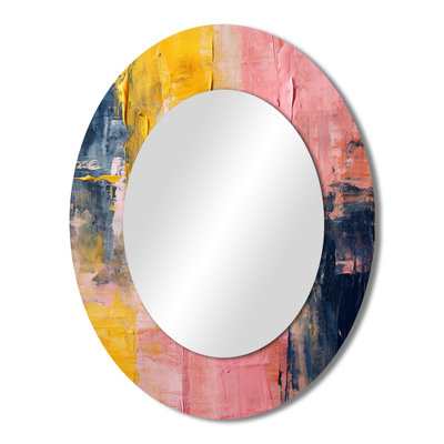 Celebrating Destiny Abstract Gold Pink Painting I - Gold Oval Wall Mirror Decor
