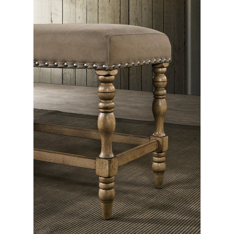 Banc de salle à manger à hauteur de comptoir Driftwood avec siège en microfibre douce et détails décoratifs