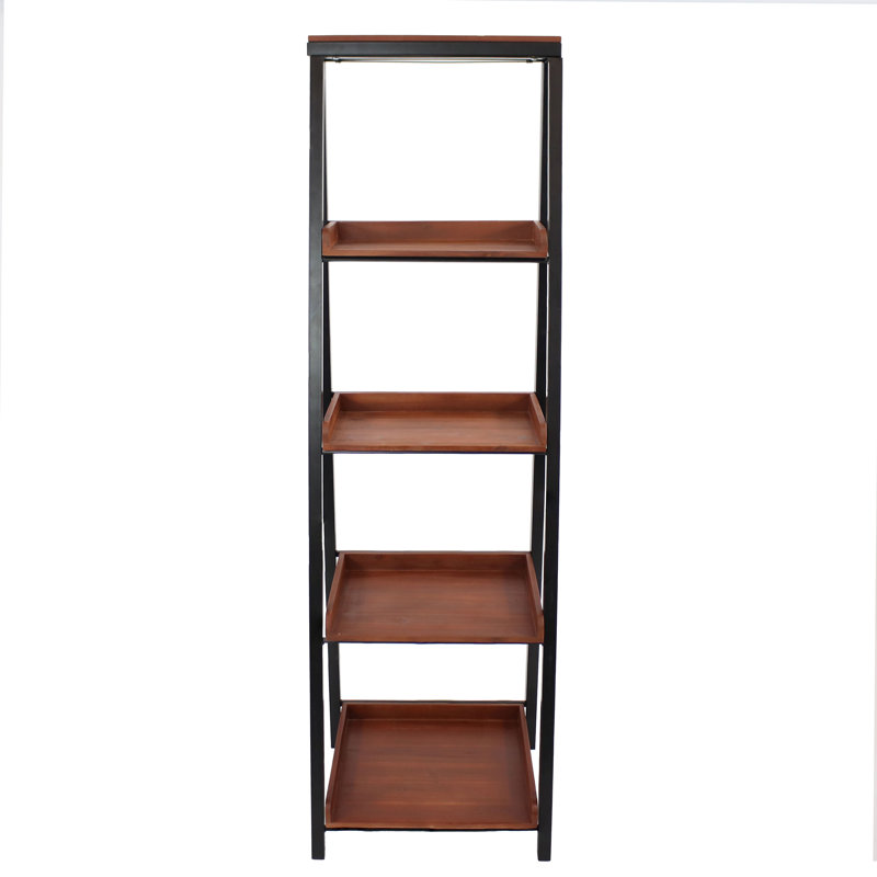 Vaile Freestanding 4-Tier Leaning Ladder Shelf Bookshelf, Brown, 18.25" W x 16.25" D x 59.75" H