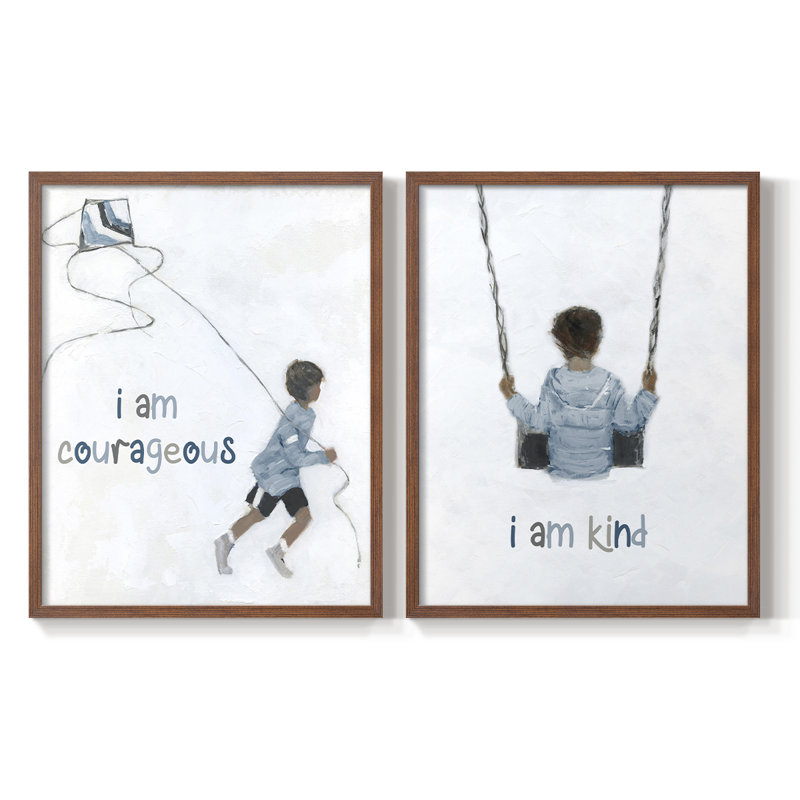 «Boy Flying Kite», reproduction encadrée de qualité supérieure - prêt à être accroché - aucun clou requis - aucun clou requis