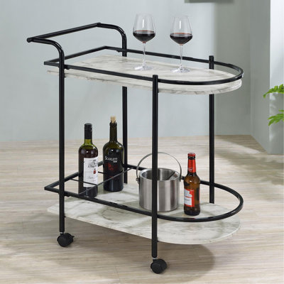 Chariot de service polyvalent en faux marbre avec support à vin pour des espaces élégants