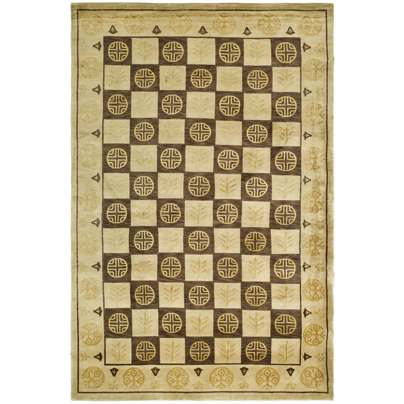 Tapis en soie et laine noué à la main Scollo, Rectangle 8 pi x 10 pi