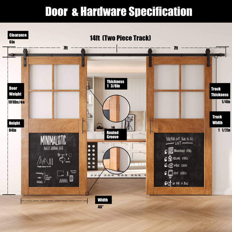 Portes de grange non assemblées et finies de style tableau noir de 40 po x 84 po Homacer Early American, 40 po x 84 po