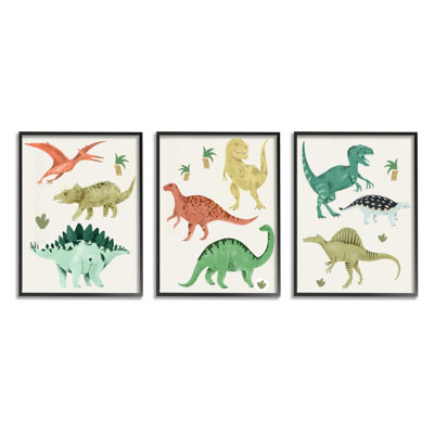 Illustration simple de dinosaure avec reptiles colorés par Daphne Polselli - ensemble de 3 impressions